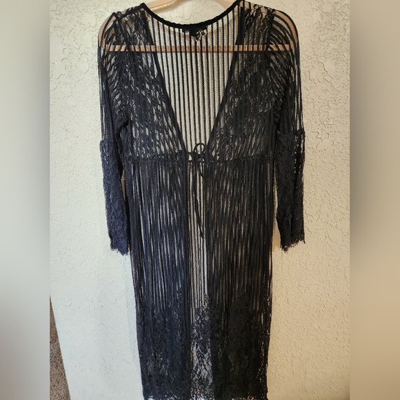 Haute Monde Black Lace Duster Cardigan Small - Picture 3 of 6